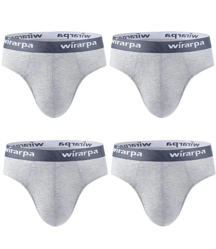 wirarpa Men's Modal Briefs - Soft Wide Waistband, No Fly, 4 Pack Grey