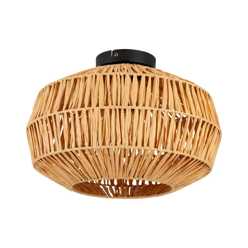 Eglo Ceiling Light Fixture Sheldon, Boho Living Room lamp, Bedroom and Hallway Lighting, Raffia Paper lampshade, E27 Socket, Ø 38 cm