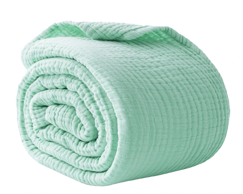 Kozyhvn 100% Cotton Muslin Blanket Queen 90" x 90", Breathable and Lightweight Cotton Throw Blankets for Bed, Soft Cooling Summer Gauze Blanket for Adults All Season, Mint