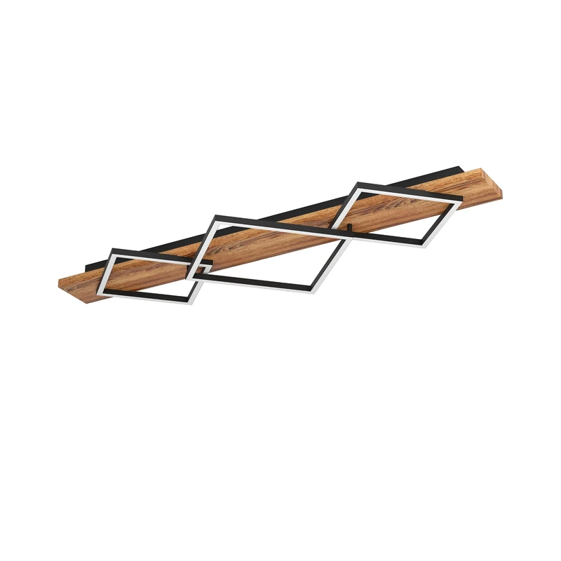 Eglo LED Ceiling Light Fixture Boyal, Flush Wooden lamp with 3 Squares, Living Room Lighting Made of Rustic Wood and Black Metal, FSC-Certified, Warm White, 78 cm