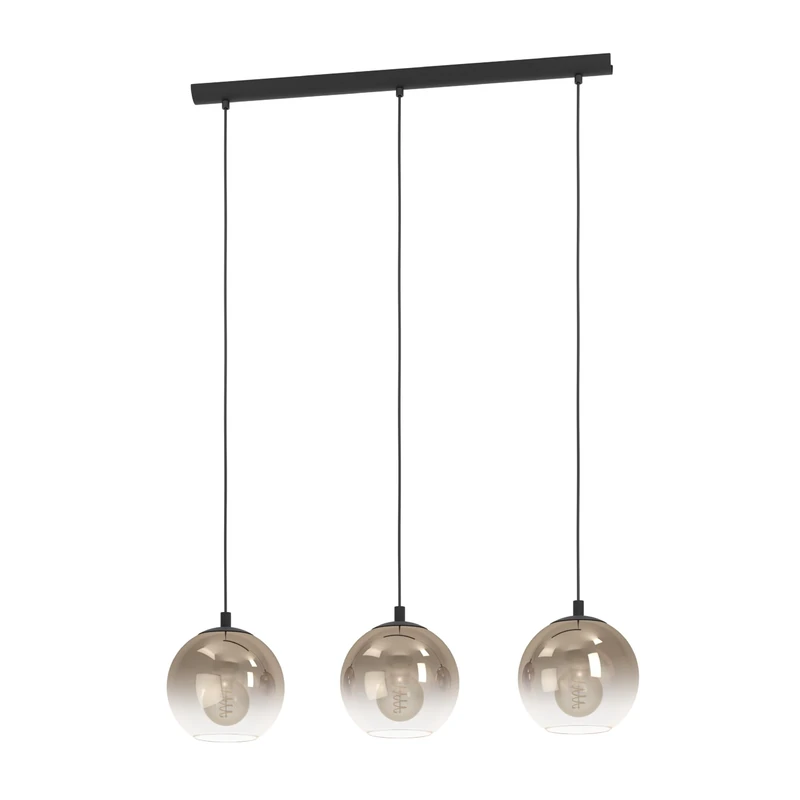 Eglo Pendant Lighting Ariscani, 3-Light Hanging lamp for Dining Table, Ceiling Light Fitting Living Room, Black Metal and Copper-Coloured Metal, E27 Socket, 76.5 cm