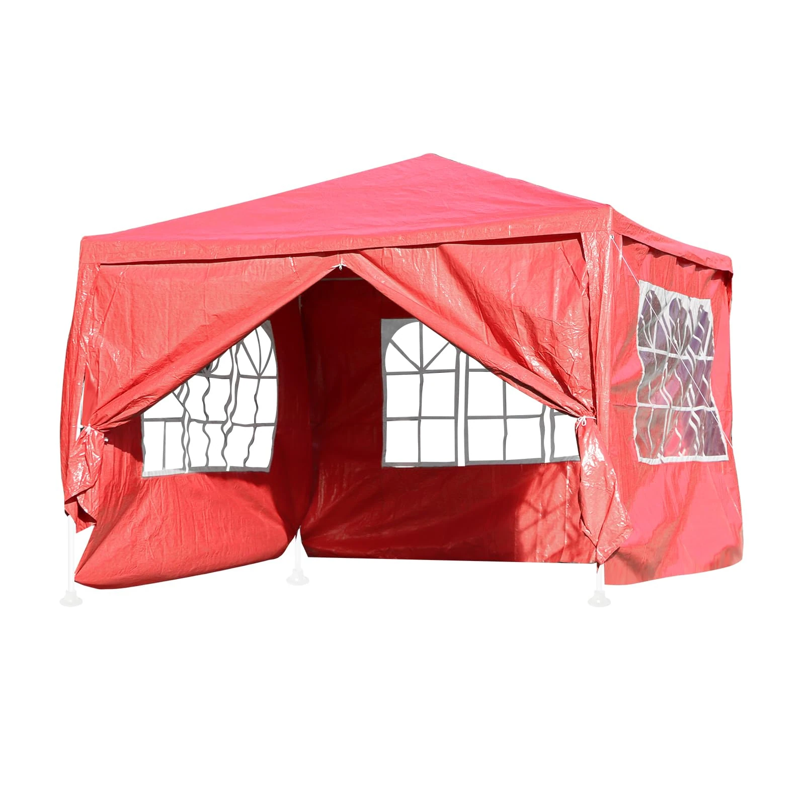 Panana 10''x10'' Gazebo with 4 Side Panels Waterproof PE Garden Marquee Canopy Party Wedding Tent Marquee 3X3m (Red)