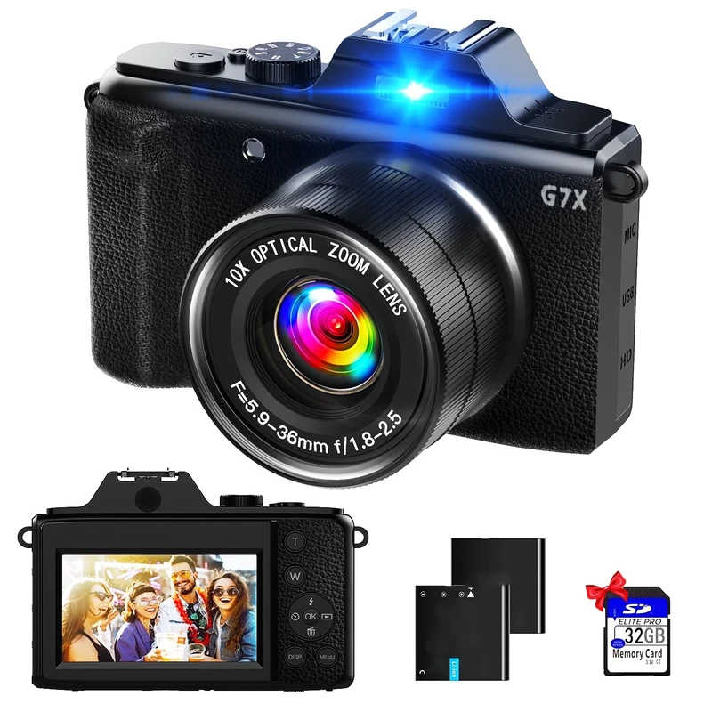 Optical Zoom Digital Camera,Nolansend 48MP/ 4K Camera with 32G Memory Card 6X Optical Zoom,Powerful Cameras for Photography with 2 Batteries for Teens,Kids,Beginners