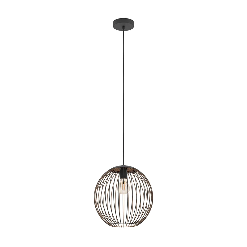 Eglo Pendant Lighting Almanzora, Hanging lamp for Dining Table, Ceiling Light Fitting Living Room, Black and Copper Coloured Metal, E27 Socket, Ø 32 cm
