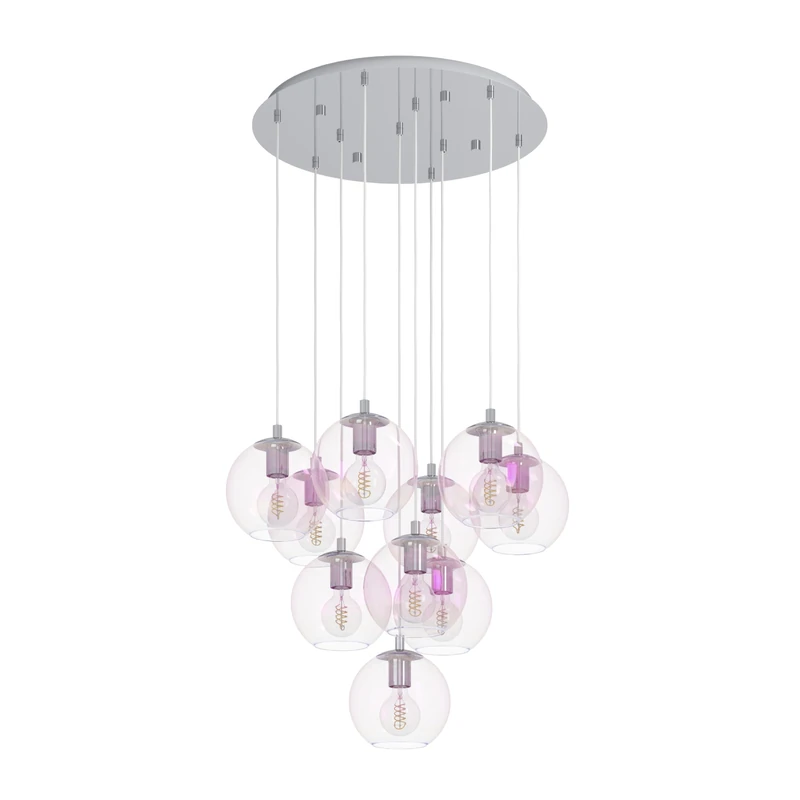 Eglo Cluster Pendant Lamp Ariscani 2, 10-Light Hanging Light Iridescent, Staircase Pendant Colourfully Shimmering, Chandelier Gallery, Metal Chrome and Glass, E27, Ø 64.5 cm