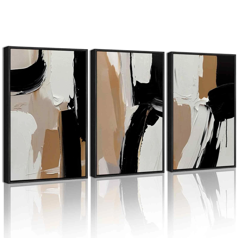 KUVIOKE Black Abstract Shapes Framed Canvas Wall Art Minimalist Graffiti Pastel Wall Decor Modern Illustration Art Painting for Bedroom Dining Room 16x24in (Black Framed)