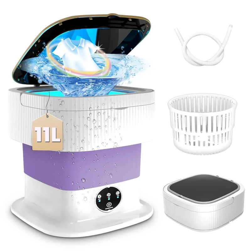 11L Portable Washing Machine with Spin Dryer, Baby Clothes or Small Items, Foldable Washing Machine for Apartments, Camping, Travel (PURPLE)