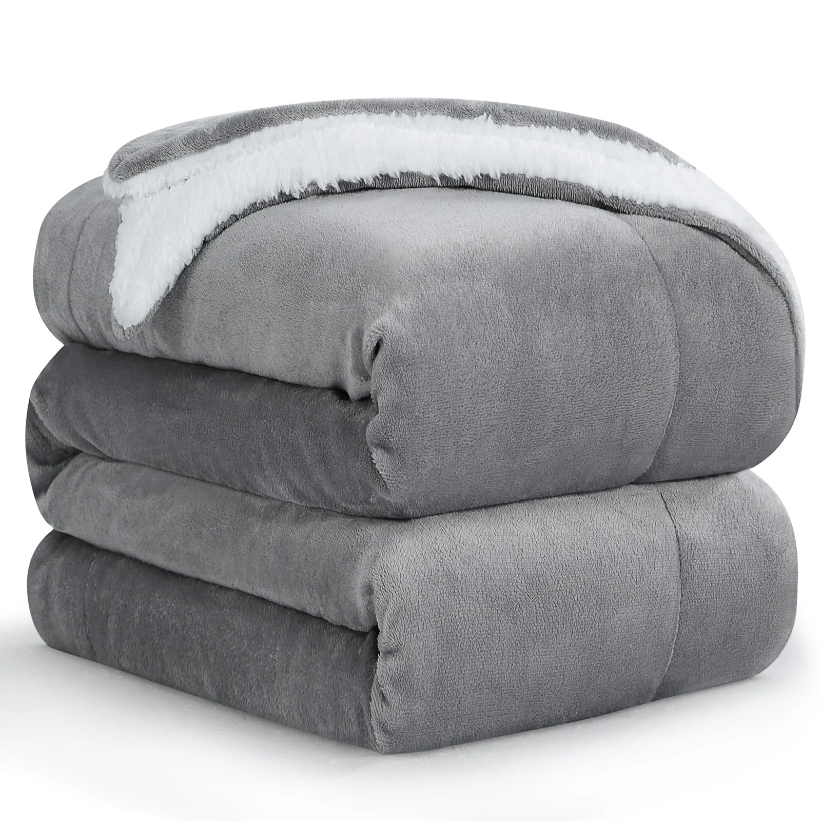 Aisbo Sherpa Fleece Throw Blanket King Size - Thick Warm Soft Grey Extra Large Blankets for Bed, 200x240cm Fluffy Microfiber Solid Blanket for Sofas Couch, Gray