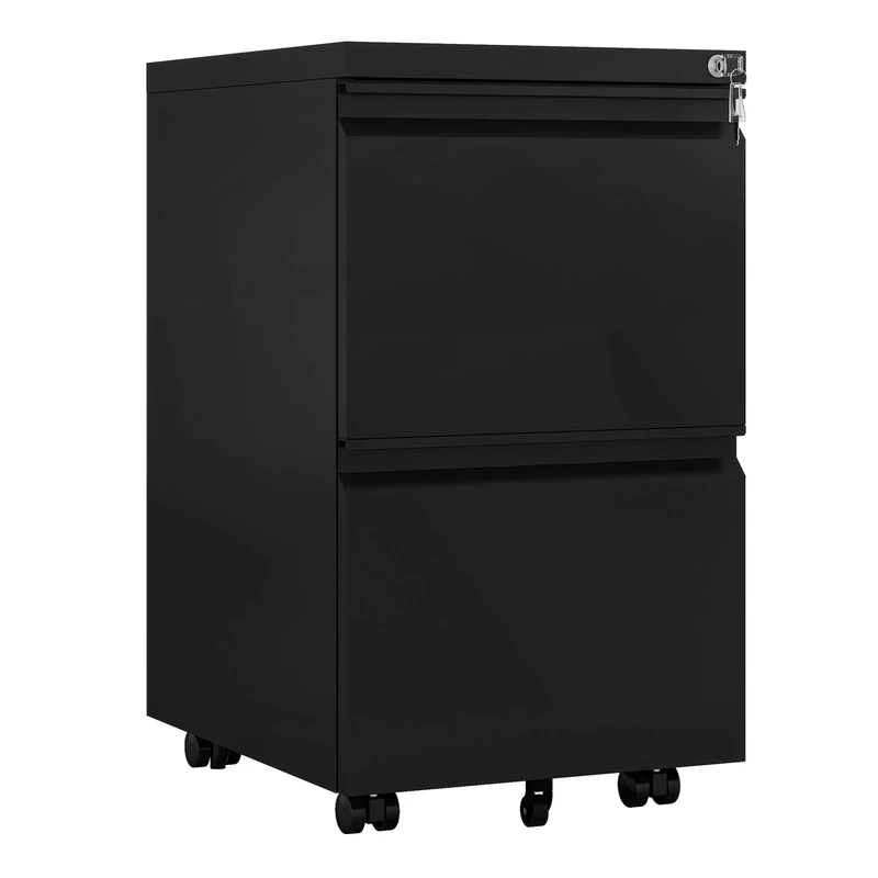 DWVO 2 Lockable Drawers Filing Cabinet, Anti-tipping Mobile Filing Cabinet with Wheel for Home Office, Under Desk File Storage Cabinets for Letter/Legal/A4 Size, Black - Image 1