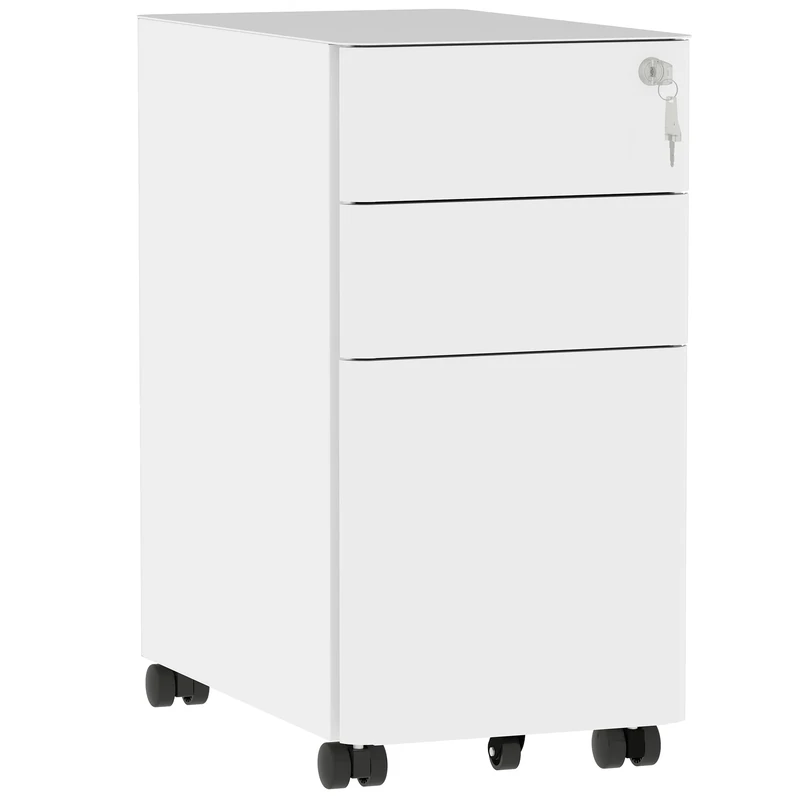 DWVO 3 Lockable Drawers Metal File Cabinet, Mobile Filing Cabinet for Home Office, Under Desk File Office Drawers for Letter/Legal/A4, Fully Assembled, White
