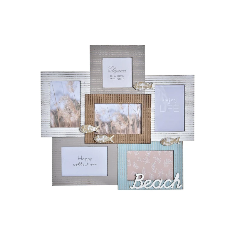 MULTIPHOTO FRAME WOOD GLASS 46,5X2X44,5 BEACH