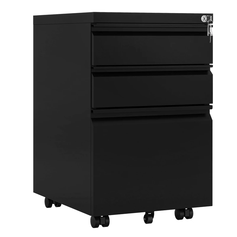 DWVO Mobile File Cabinet With Lockable 3-Drawers for Letter/legal/A4 Size, Home Office Filing Cabinet with Wheel, Anti-tipping Under Desk File Storage Cabinets, Fully Assembled, Black