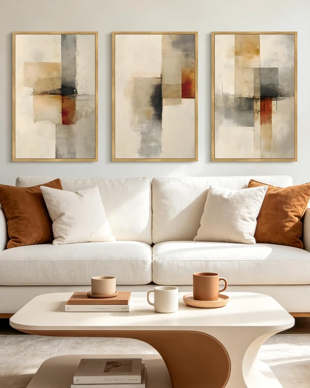KUVIOKE Framed Abstract Wall Art Minimalist Beige Gray Red Pastel Watercolor Wall Decor Modern Neutral Art Print for Living Room Bedroom 24x36in (Natural Framed)