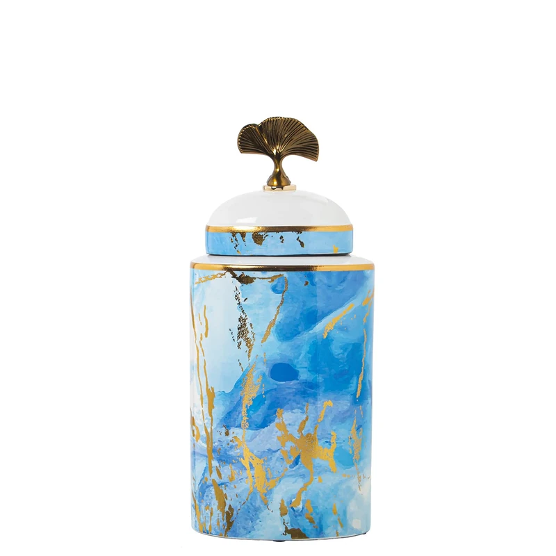 White/Blue/Golden Ceramic Tibor - Image 1