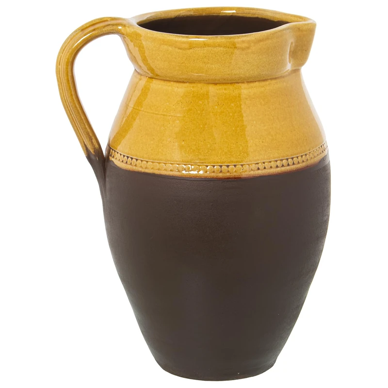 JAR WITH HANDLE CERAMIC GLOSSY YELLOW/MATT BROWN - Image 1
