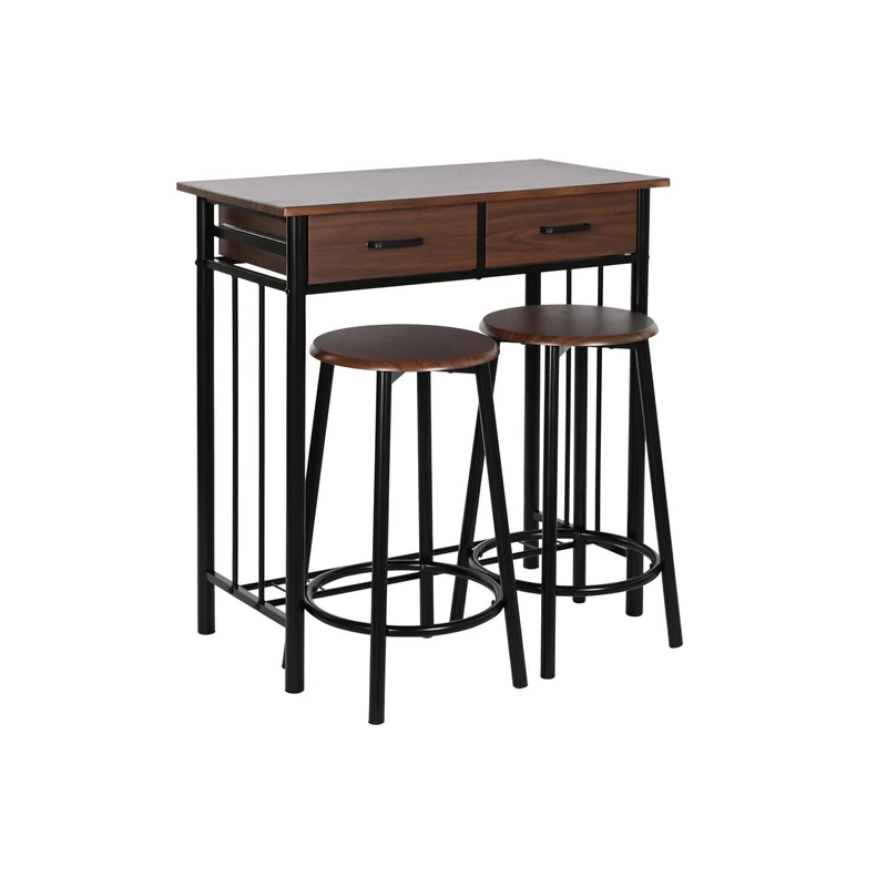 AlexandreHouse TABLE SET 3 METAL MDF 80X50X84 32X32X45 BLACK