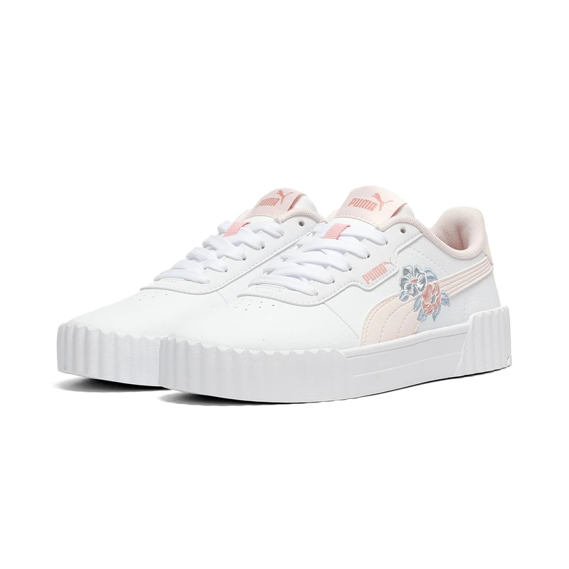 PUMA Carina 3.0 Floral JR Sneaker, White-Jasmine Flower-Seafoam, 4 UK