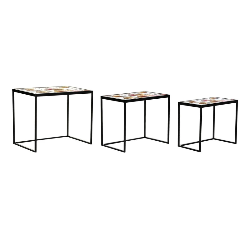 AlexandreHouse SIDE TABLE SET 3 METAL GLASS 60X40X50 SHEETS