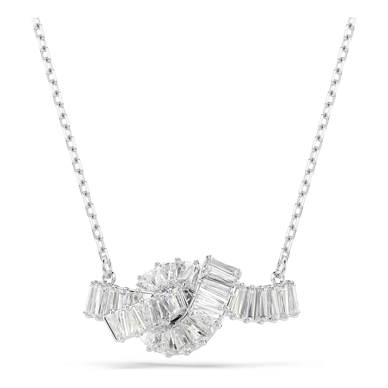 Swarovski Matrix Pendant Necklace, Twisted Knot Motif with Clear Baguette-Cut Crystals in a Rhodium-Finished Setting, Part of the Matrix Collection