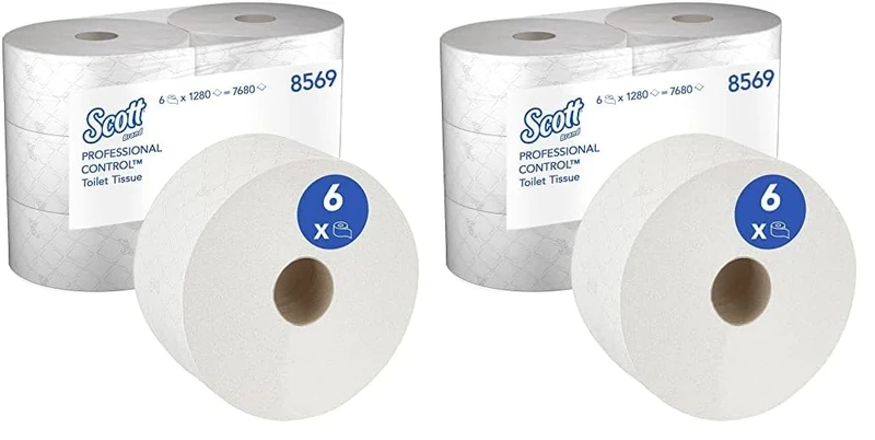 Scott Control Small Roll Toilet Tissue 8558-3 Ply Toilet Rolls - 10 Packs of 6 x 300 Recycled, (30 Rolls / 9,000 White Sheets Total)