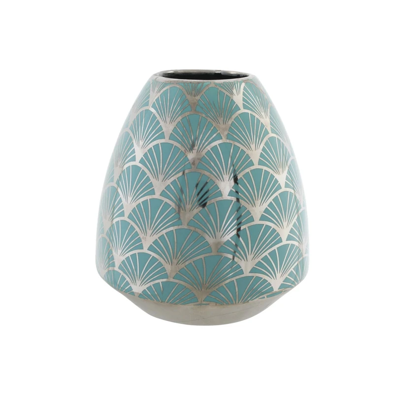 PORCELAIN VASE 16X16X18 CHROME TURQUOISE - Image 1