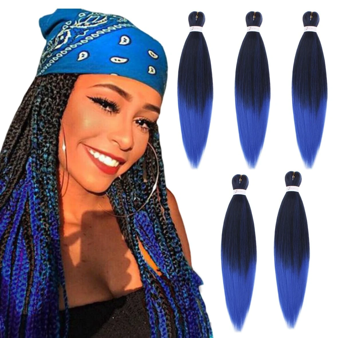 Leeven 20 Inch Pre Stretched Braiding Hair for Box Braids 8 Packs Blue EZ Braiding Braiding Hair Extensions /1BBLUE#