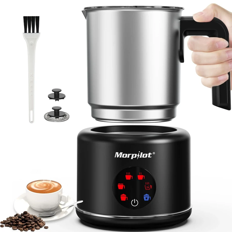 Milk Frother Electric 6 in 1 - Morpilot Automatic Milk Frothers 500ML Large Capacity Milk Steamer Stainless Steel Hot Chocolate Maker Milk Warmer and Foamer for Latte Coffee (Black)