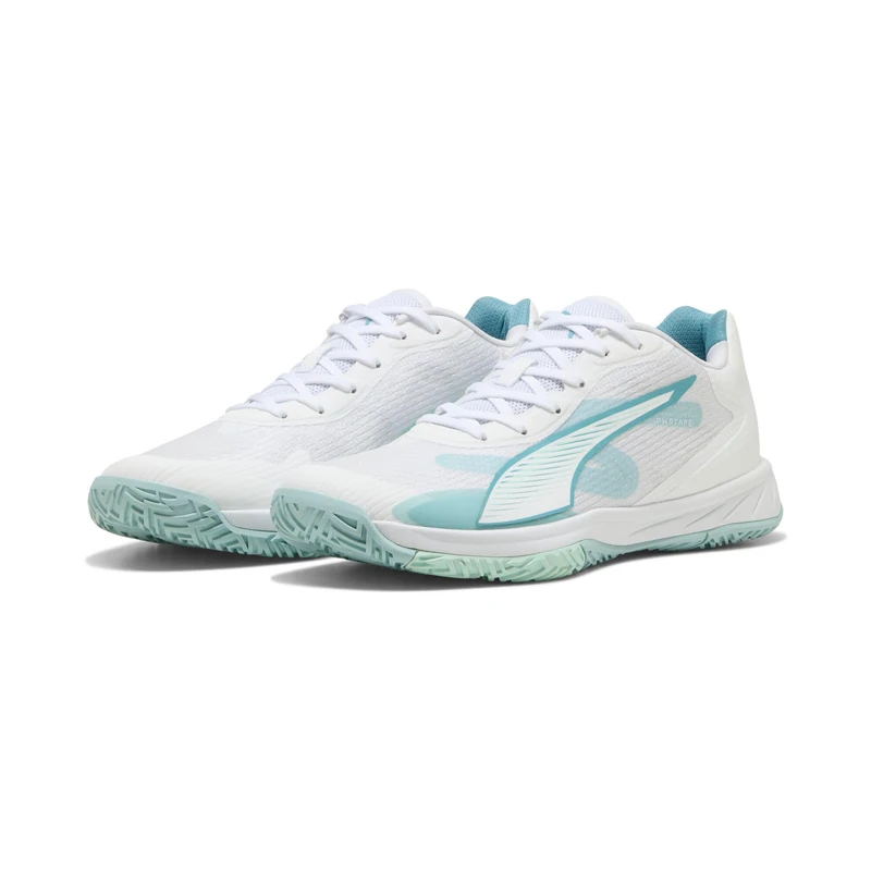 PUMA Women's Accelerate Turbo 4 W+ Game ON Indoor Court Shoe, White-Baltic SEA Blue-Fresh Water, 4.5 UK
