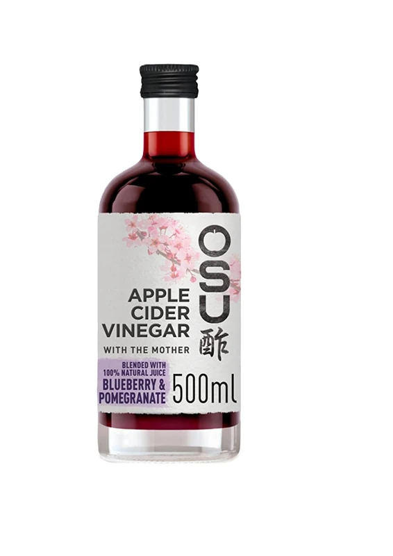 OSU Apple Cider Vinegar, A Blend of Blueberry and Pomegranate. Vegan Friendly & Gluten Free, 6 x 500ml Bottles