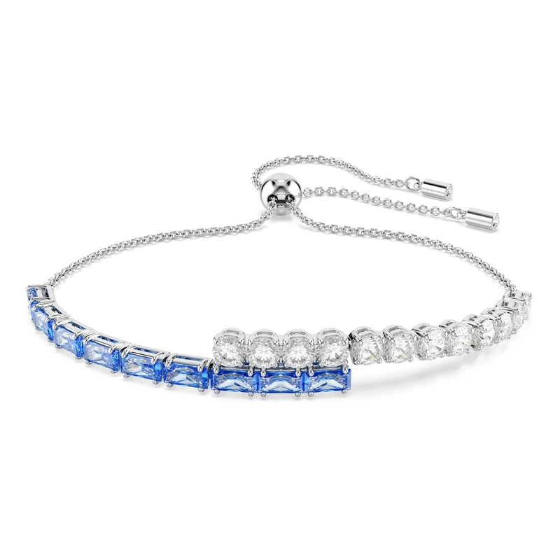Swarovski Matrix Tennis Bracelet, Blue and Clear Mixed-Cut Crystals in a Rhodium-Finished Setting, Part of the Matrix Collection