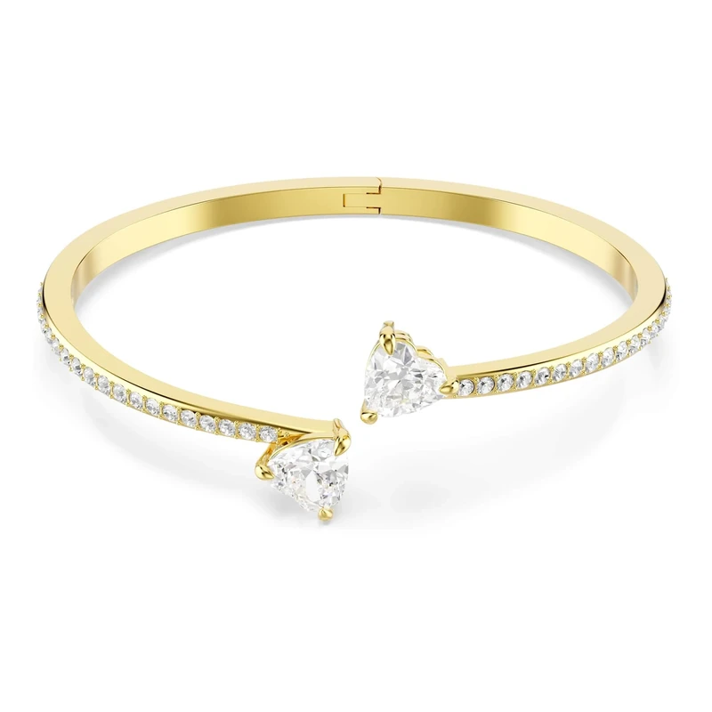 Swarovski Mesmera Bangle Bracelet, Clear Heart-Cut Crystals in a Gold-Tone Finished Setting, Size M, Part of the Mesmera Collection