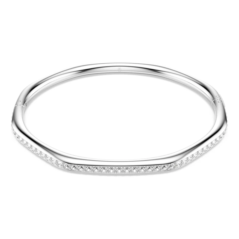 Swarovski Dextera Octagon Bangle Bracelet, Clear Round-Cut Crystals in a Rhodium-Finished Setting, Size M, Part of the Dextera Collection