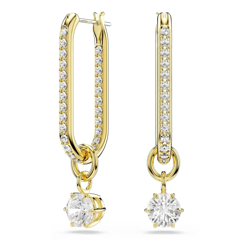 Swarovski Constella Drop Earrings, Elongated Hoops with Clear Round-Cut Crystals in a Gold-Tone Finished Setting, Part of the Swarovski Constella Collection