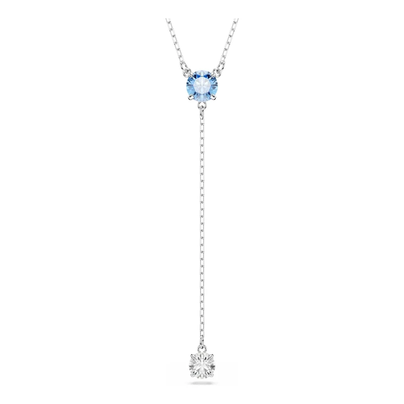 Swarovski Stilla Attract Y Necklace, Blue and Clear Round-Cut Crystals in a Rhodium-Finished Setting, Part of the Stilla Collection