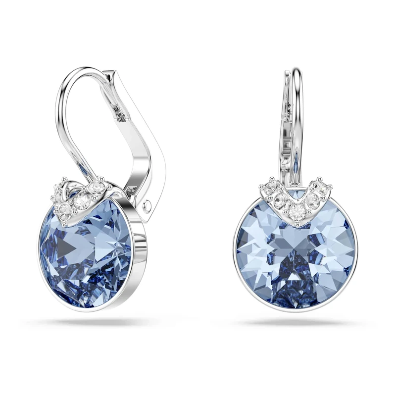 Swarovski Bella V Drop Earrings, Blue Round-Cut Crystals in a Rhodium-Finished Setting, Part of the Swarovski Bella Collection