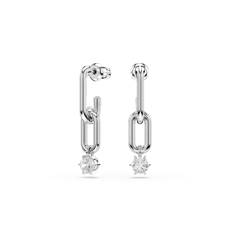 Swarovski Constella Drop Earrings, Link Motif with Clear Round-Cut Crystals in a Rhodium-Finished Setting, Part of the Swarovski Constella Collection