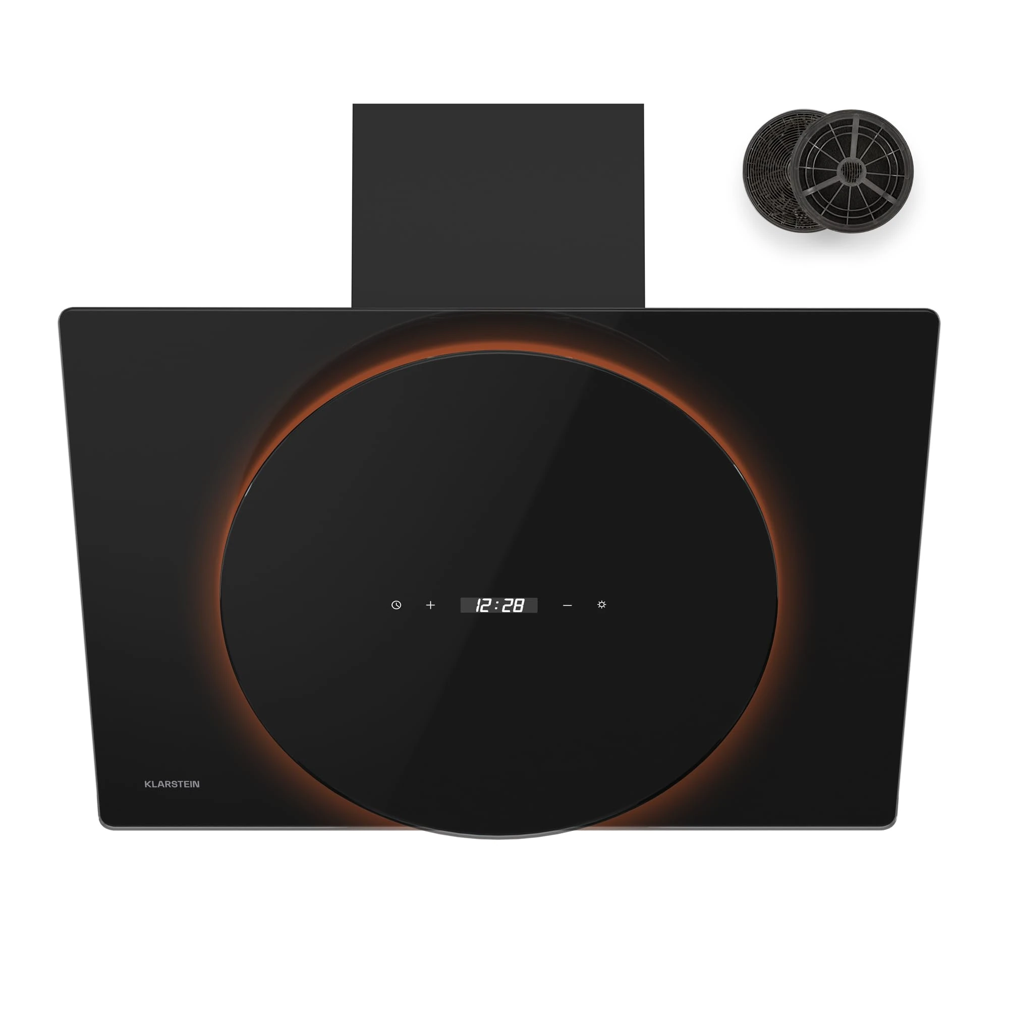 Klarstein Total Eclipse Cooker Hood - 600 m³/h, LED Backlit Glass Dome, Touch Control, A Energy Efficiency, 170W Motor, 3 Speeds, Extraction & Recirculation, Black