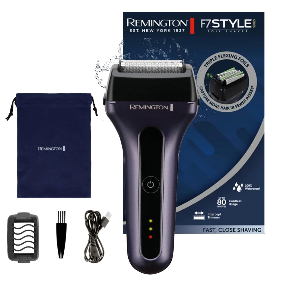 Remington Men's Electric Shaver [3-fold foil: Fast & Skin-Friendly/Wet & Dry Usage] Foil Shaver F7 (Rechargeable Lithium Battery, Long Hair Trimmer + 3-Day Beard Attachment) F7000