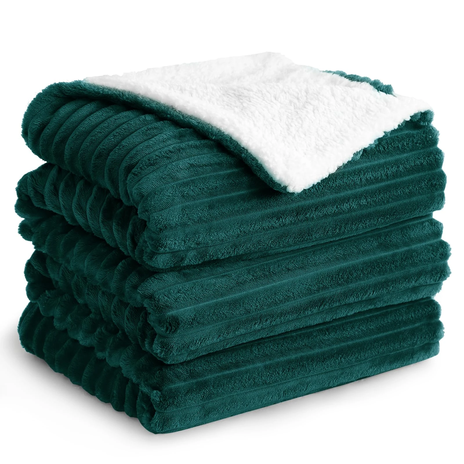 Aisbo Sherpa Fluffy Blanket Throws Dark Green - Thick Warm Blanket 200 x 240 cm Soft Extra Large Throw for Sofa Couch Bed, Decorative Jacquard King Size Sherpa Fleece Blanket