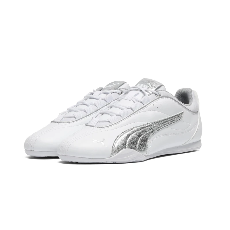 PUMA Women's Catch Soleil Metallic Trainers, PUMA White-PUMA Silver, 3.5 UK