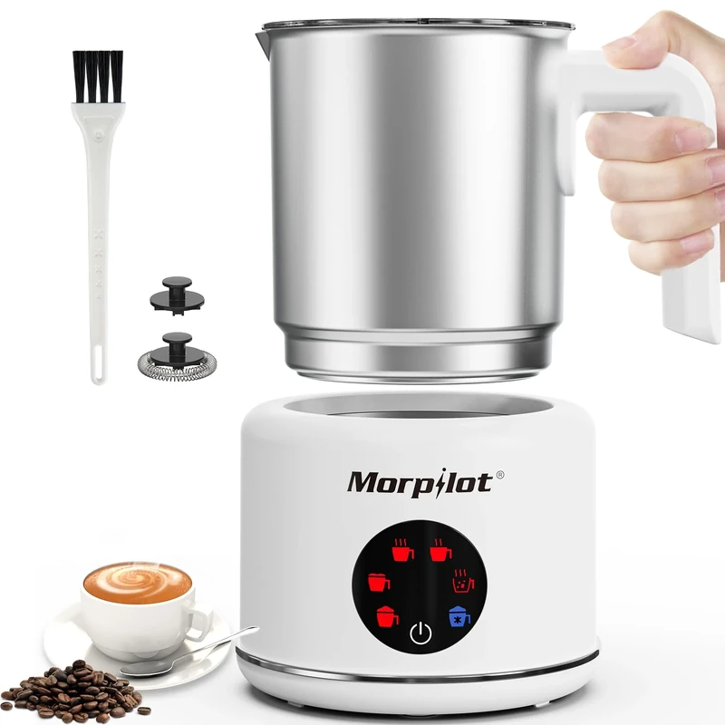 Milk Frother Electric 6 in 1 - Morpilot Automatic Milk Frothers 500ML Large Capacity Milk Steamer Stainless Steel Hot Chocolate Maker Milk Warmer and Foamer for Latte Coffee (White)