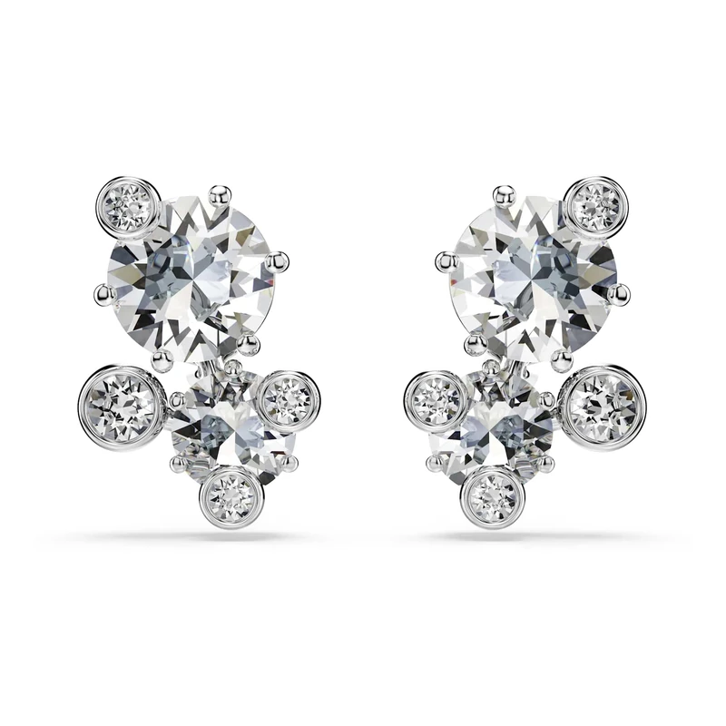 Swarovski Constella Pierced Earrings, White, Rhodium plated