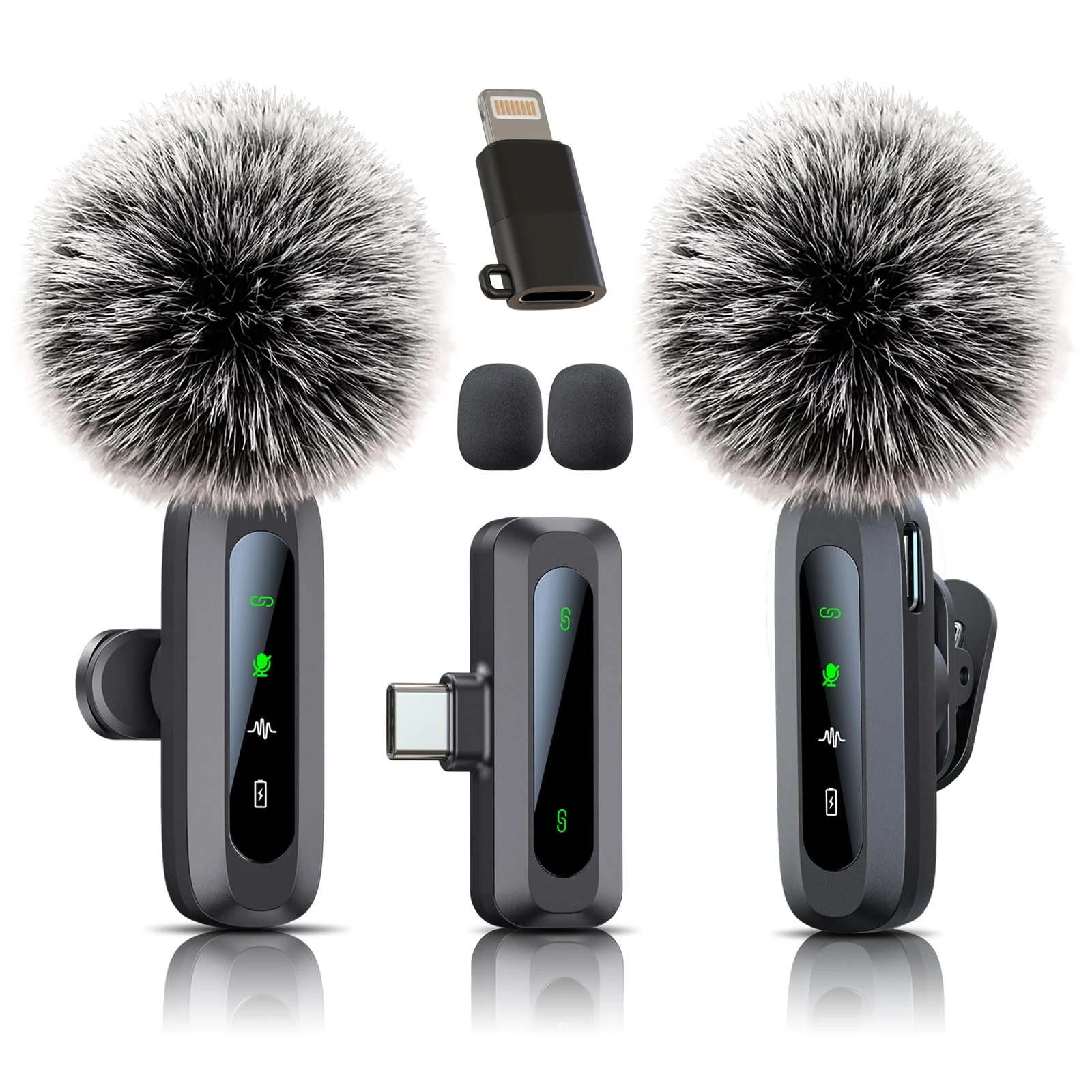 Uewpv Microphone wireless,Microphone for iPhone & USB-C Plug, mini mic Wireless mic with Noise Reduction,mini microphone LED Display -wireless microphones Ideal for Vlog, TikTok & Content Creation