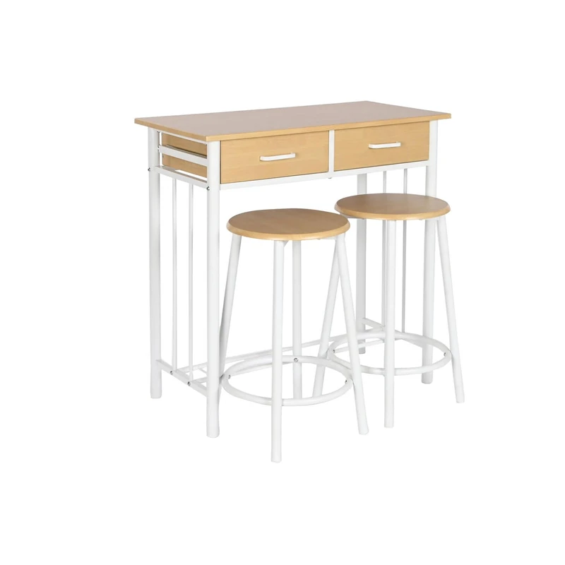 AlexandreHouse TABLE SET 3 METAL MDF 80X50X84 32X32X45 NATURAL