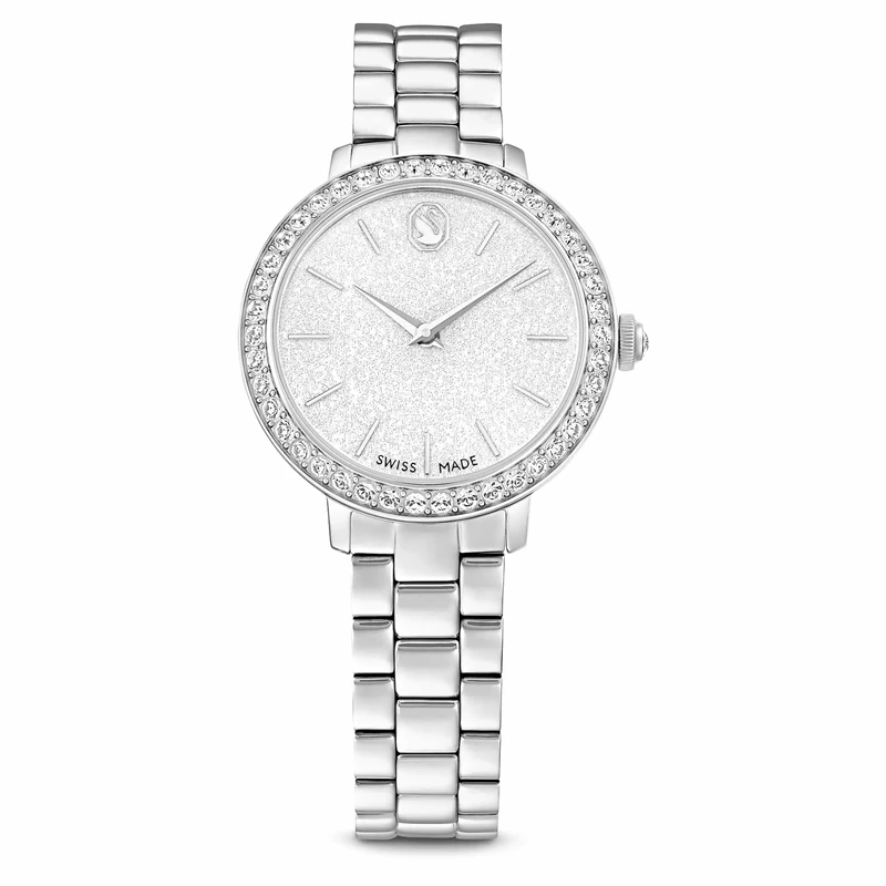Swarovski Matrix 3-Link Watch, Swiss-Made & Water-Resistant Stainless Steel Wristwatch, Silver-Tone Finish with Clear Crystals & Metal Bracelet Strap, Part of The Matrix Collection