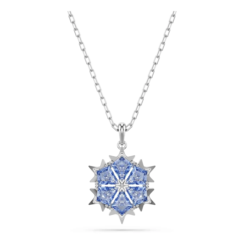 Swarovski Magic Pendant Necklace, Snowflake Motif with Blue Kite-Cut Crystals in a Rhodium-Finished Setting, Part of the Magic Collection