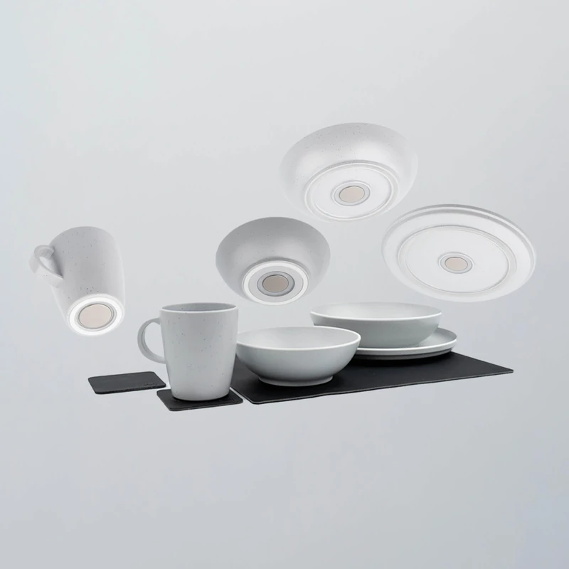 Silwy® Dolomit White Magnetic Tableware Set - 11-Piece Plastic Tableware in Stonetouch Design | for Motorhome, Camping & Boat | Rattle-Free & Shatterproof | Includes Nano Gel Mat & Pads (White) - Image 1