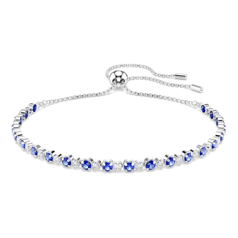 Swarovski Matrix Tennis Bracelet, Blue and Clear Round-Cut Crystals in a Rhodium-Finished Setting, Part of the Matrix Collection