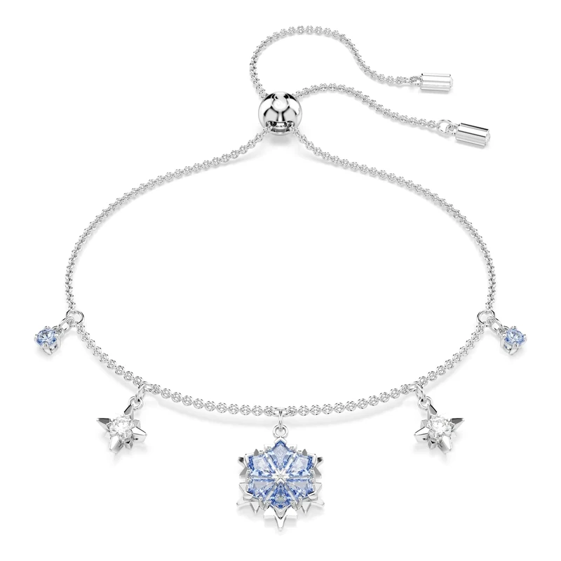 Swarovski Magic Charm Bracelet, Snowflake Motif with Blue and Clear Mixed-Cut Crystals in a Rhodium-Finished Setting, Part of the Magic Collection