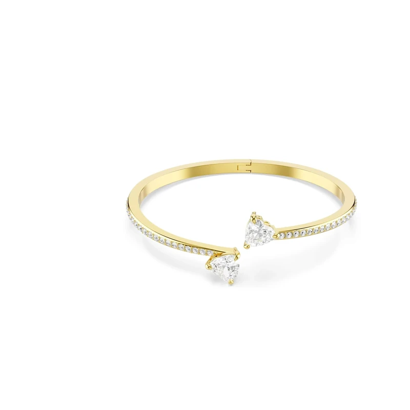 Swarovski Mesmera Bangle Bracelet, Clear Heart-Cut Crystals in a Gold-Tone Finished Setting, Size L, Part of the Mesmera Collection